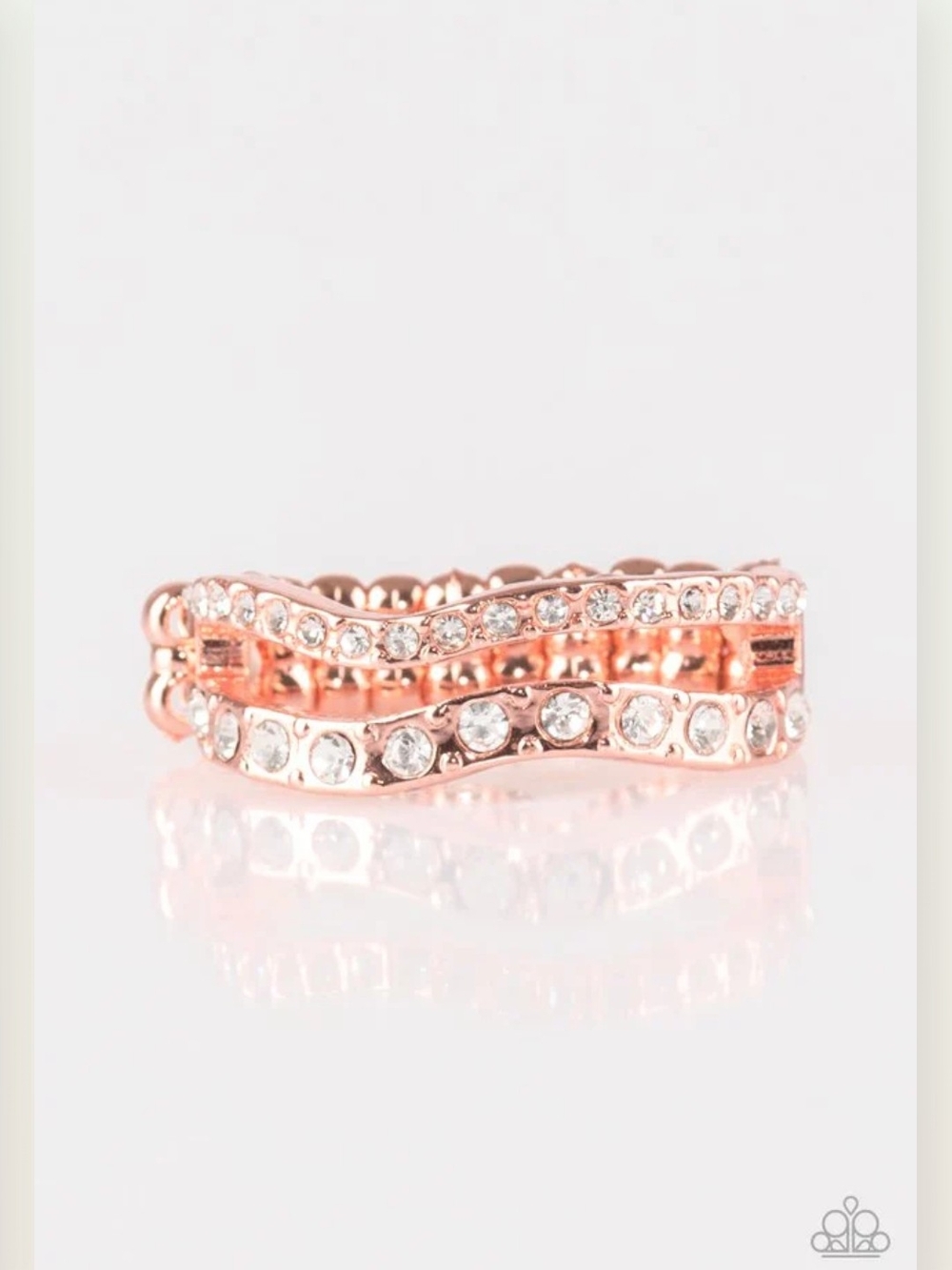 Paparazzi Copper Double Wave Crystal Ring Elite Squad Fashion Jewelry